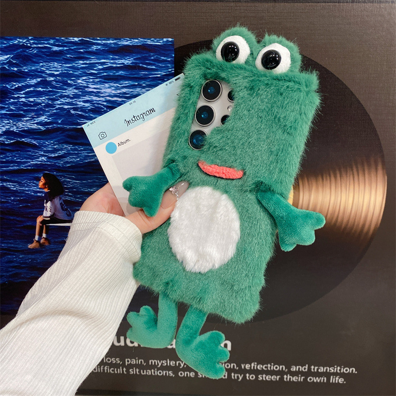 Samsung Galaxy S25 - Coque de téléphone en peluche grenouille,